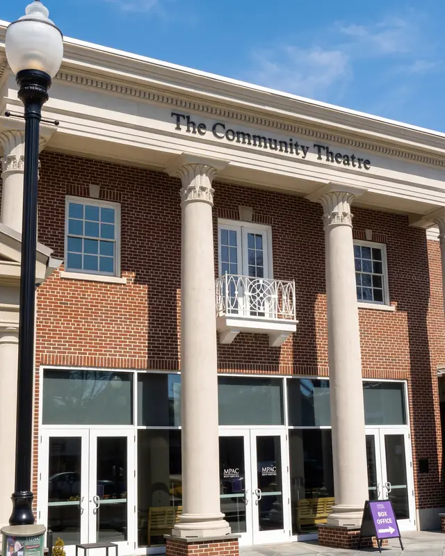 The columned front of the Mayo Performing Arts Center on South Street.