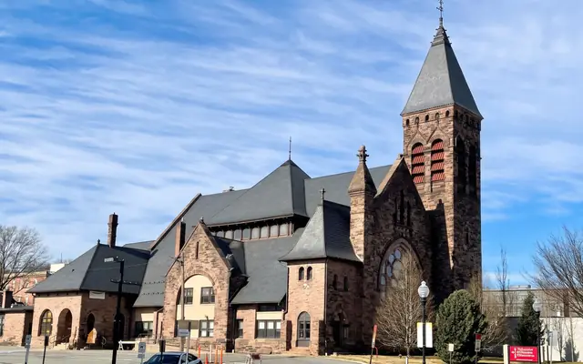 South Street Presbyterian Church under a blue sky.