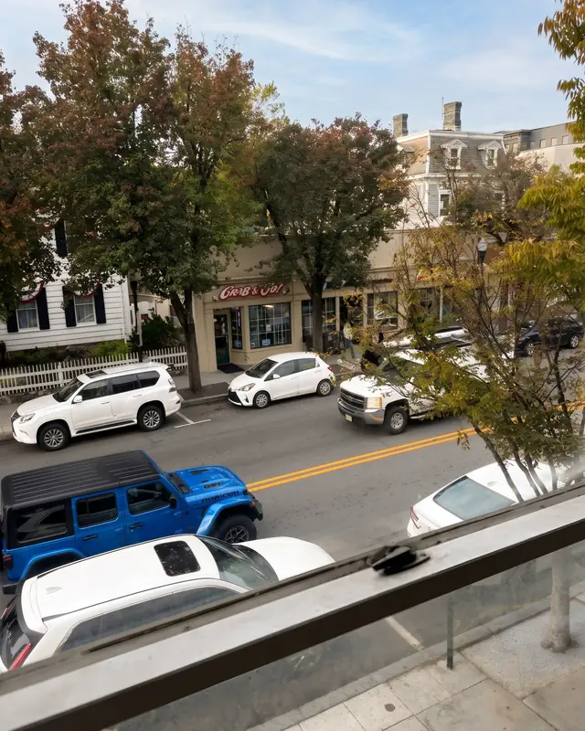 Looking down on South Street from the apartment's front window.